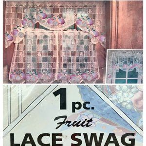 Vintage 2003 White Lace Air Brushed Fruits Cottagecore 60"x30" Window Swag Only